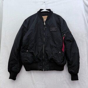 Alpha Industries Flight Jacket Mens XL Black Full Zip Bomber Insulated
